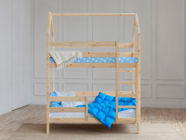 Детская двухъярусная кровать Домик в натуральном цвете